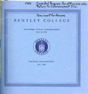 quot Bentley College Commencement program 1982 quot by Bentley University